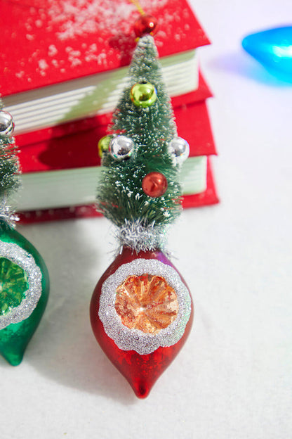 Decorator's Warehouse 9" Glass Reflector with Bottle Brush Tree Ornament