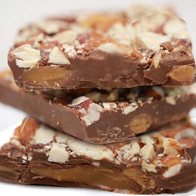 John Kelly Chocolates Milk Chocolate Bark with Caramel, Roasted Almonds and Pecans