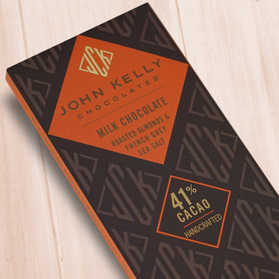 John Kelly Chocolates Milk Chocolate Bar Roasted Almonds & French Grey Sea Salt