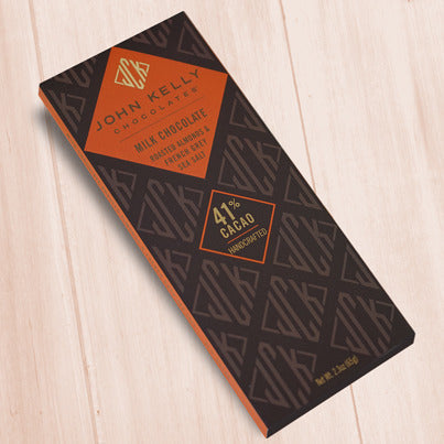 John Kelly Chocolates Milk Chocolate Bar Roasted Almonds & French Grey Sea Salt