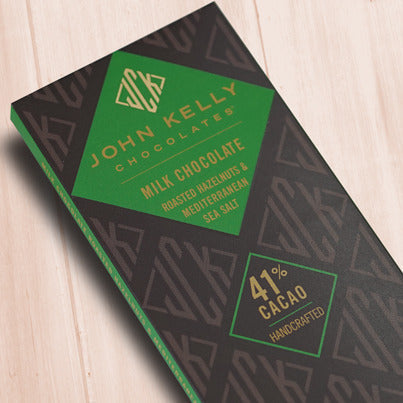 John Kelly Chocolates Milk Chocolate Bar with Roasted Hazelnuts & Mediterranean Salt