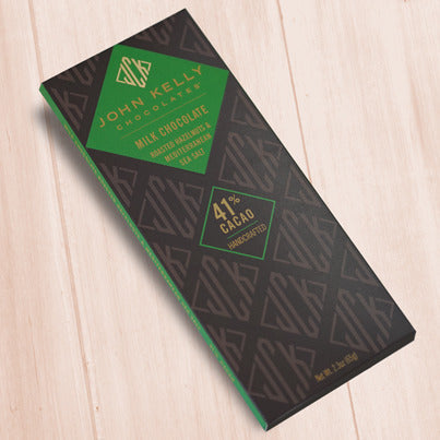 John Kelly Chocolates Milk Chocolate Bar with Roasted Hazelnuts & Mediterranean Salt