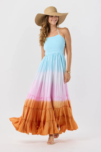 Tiare Hawaii Naia Maxi Dress - Aqua Pink Rust Ombre