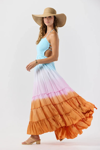 Tiare Hawaii Naia Maxi Dress - Aqua Pink Rust Ombre