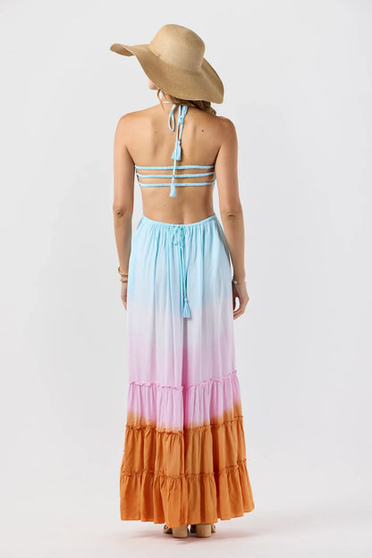 Tiare Hawaii Naia Maxi Dress - Aqua Pink Rust Ombre