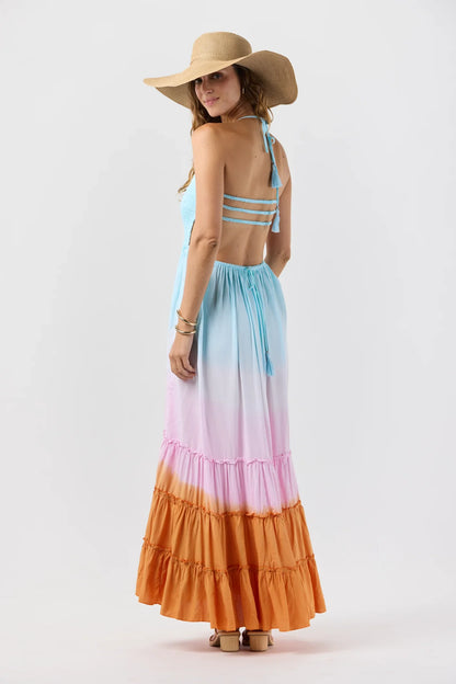 Tiare Hawaii Naia Maxi Dress - Aqua Pink Rust Ombre