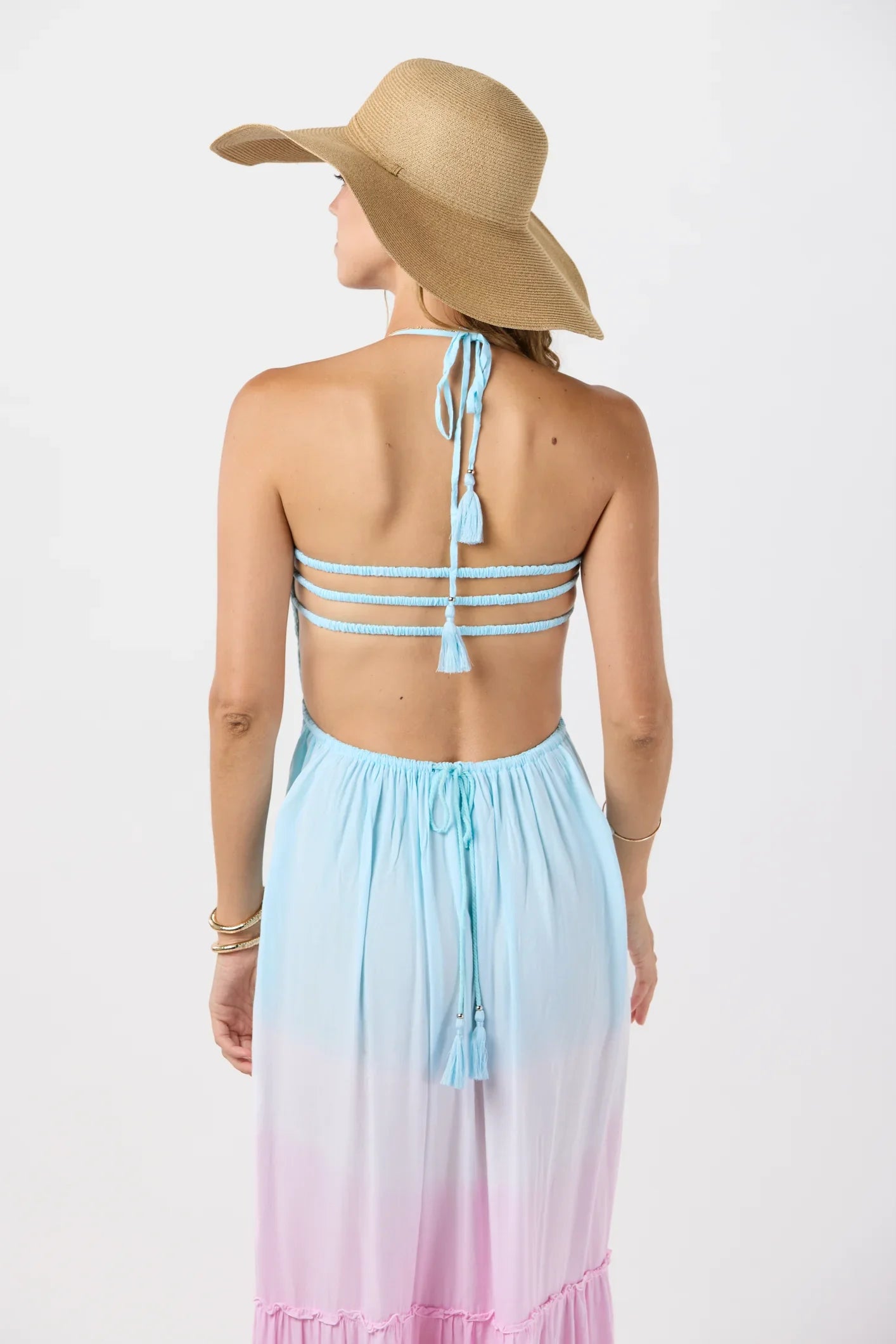 Tiare Hawaii Naia Maxi Dress - Aqua Pink Rust Ombre