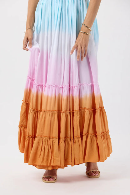 Tiare Hawaii Naia Maxi Dress - Aqua Pink Rust Ombre