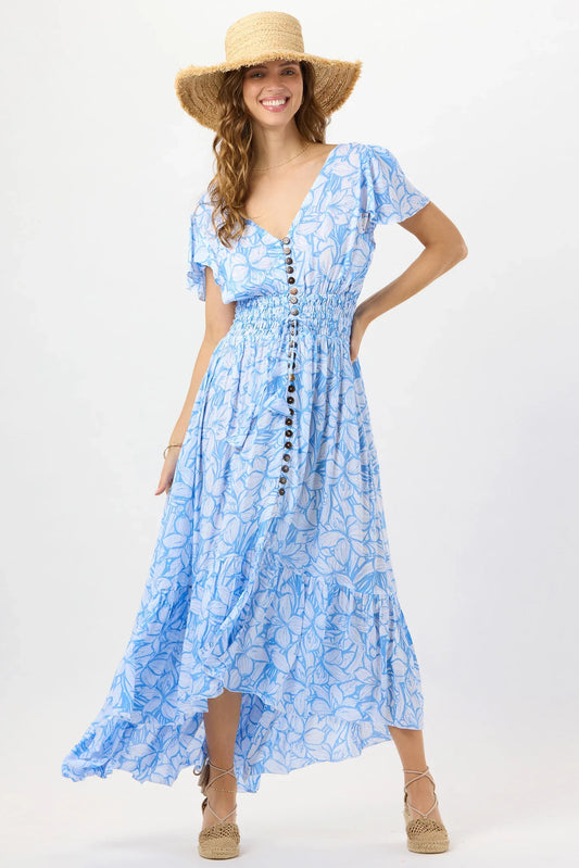 Tiare Hawaii New Moon Maxi Dress - Hilo Garden Sky