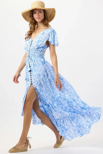 Tiare Hawaii New Moon Maxi Dress - Hilo Garden Sky