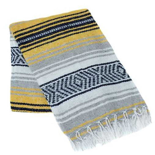 Mexican Blankets Navy, Yellow, and White La Montana Mexican Blanket