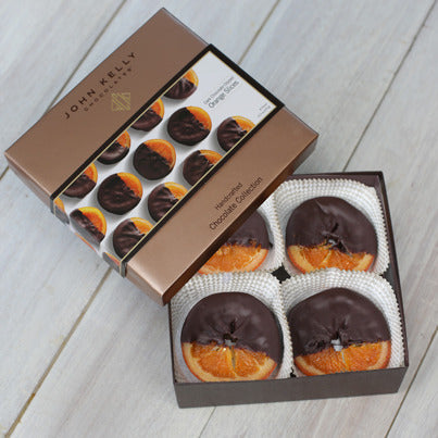 John Kelly Chocolates 8 piece Dark Chocolate Dipped Orange Slice Gift Box