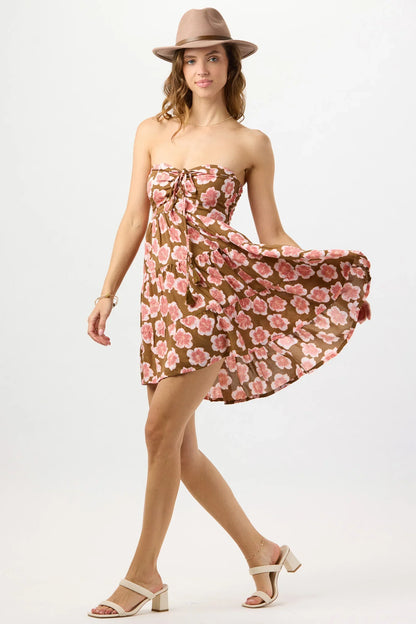 Tiare Hawaii Perth Mini Dress - Lanai Floral Brown