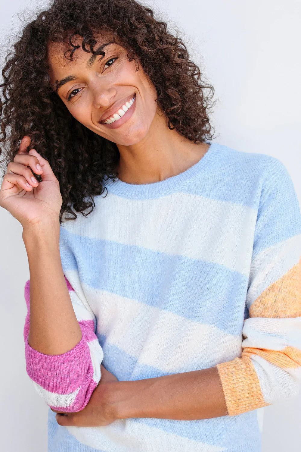 BAILEY/44 Women's Sundry Diagonal Stripes Sweater in Flamingo/Sky/Sorbet