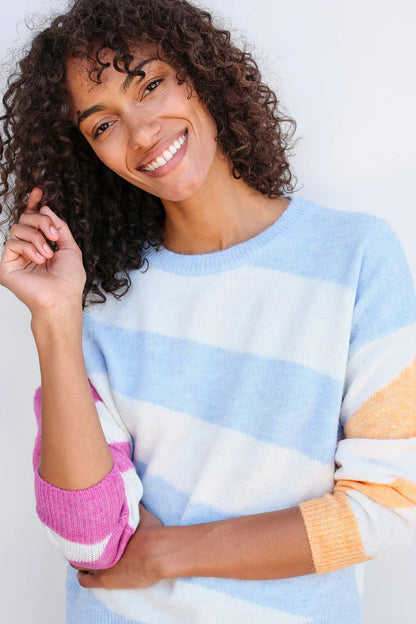 BAILEY/44 Women's Sundry Diagonal Stripes Sweater in Flamingo/Sky/Sorbet