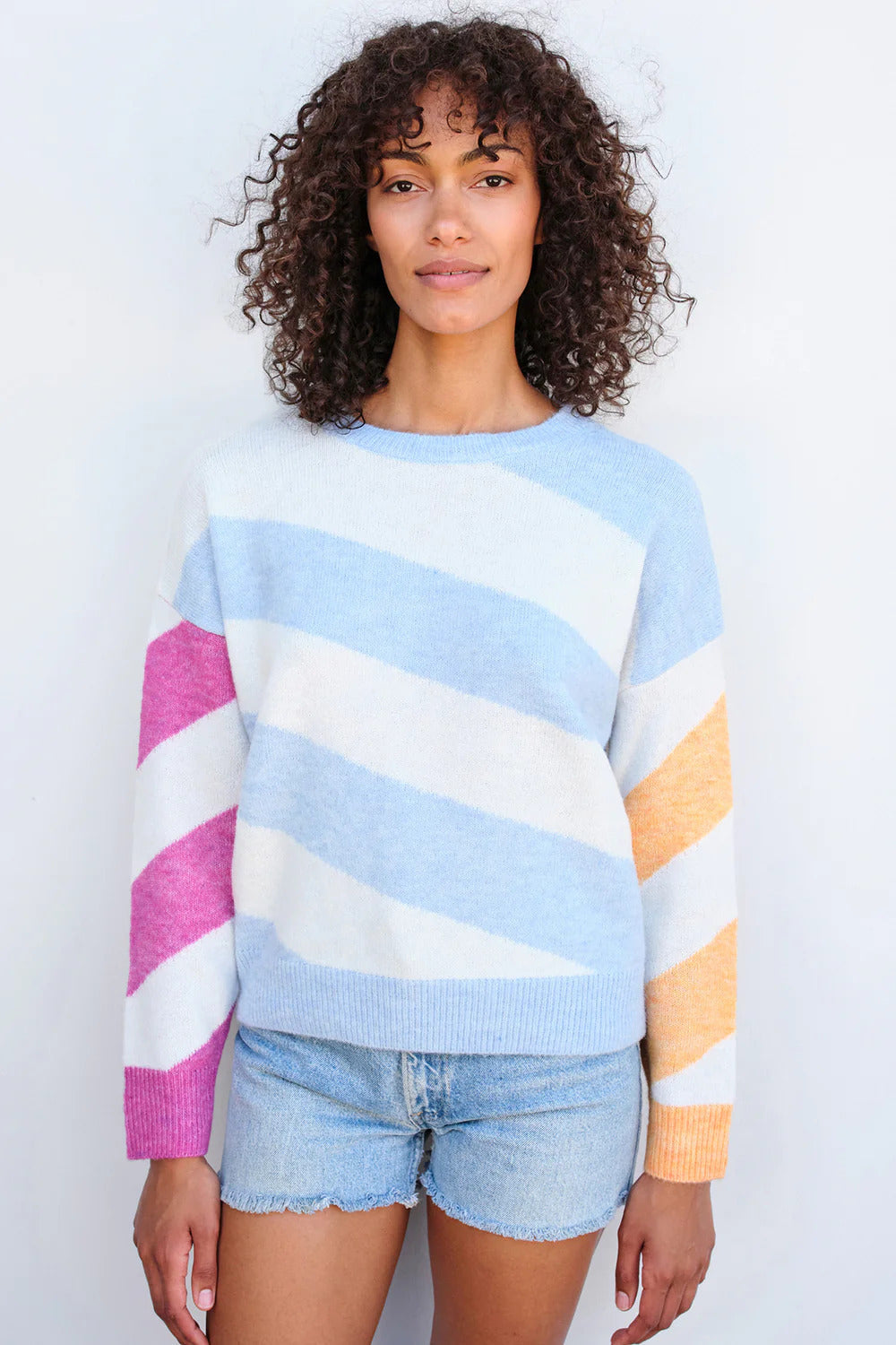 BAILEY/44 Women's Sundry Diagonal Stripes Sweater in Flamingo/Sky/Sorbet