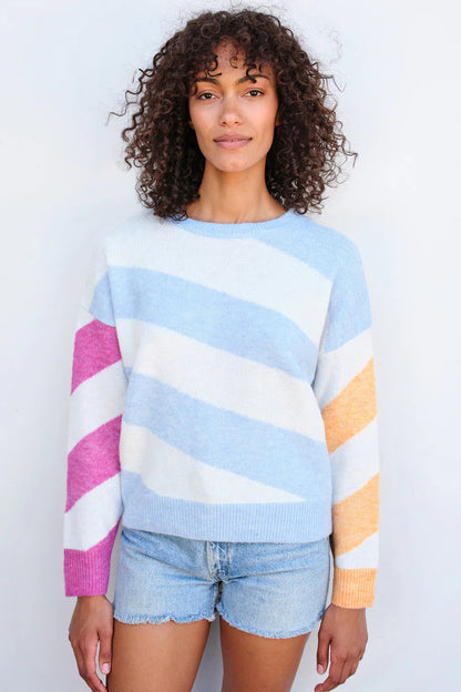BAILEY/44 Women's Sundry Diagonal Stripes Sweater in Flamingo/Sky/Sorbet