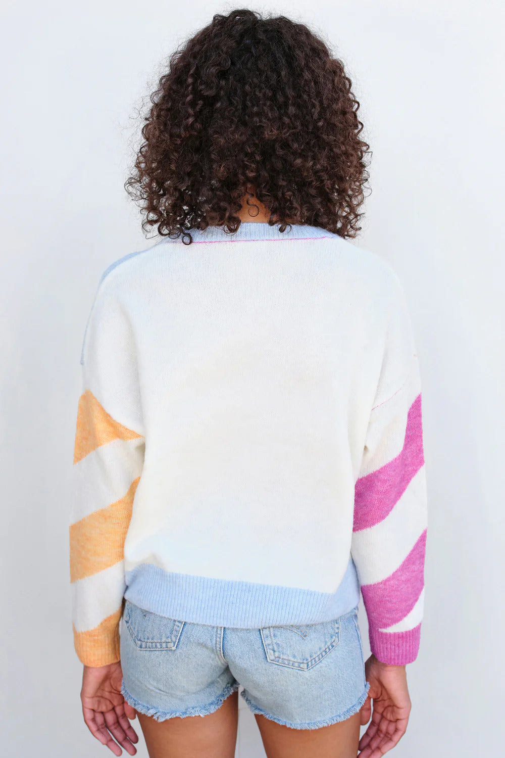 BAILEY/44 Women's Sundry Diagonal Stripes Sweater in Flamingo/Sky/Sorbet