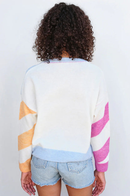BAILEY/44 Women's Sundry Diagonal Stripes Sweater in Flamingo/Sky/Sorbet
