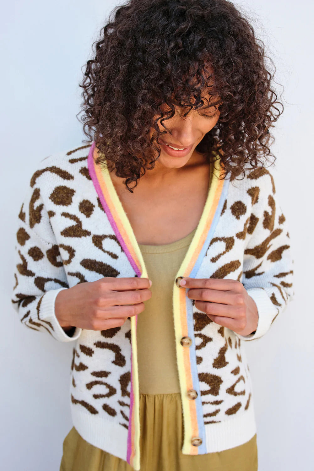 BAILEY/44 Women's Sundry Leopard Boxy Cardigan in Cream/Sorbet Leopard