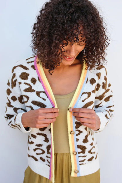 BAILEY/44 Women's Sundry Leopard Boxy Cardigan in Cream/Sorbet Leopard