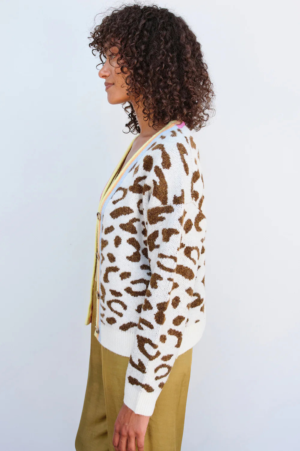 BAILEY/44 Women's Sundry Leopard Boxy Cardigan in Cream/Sorbet Leopard
