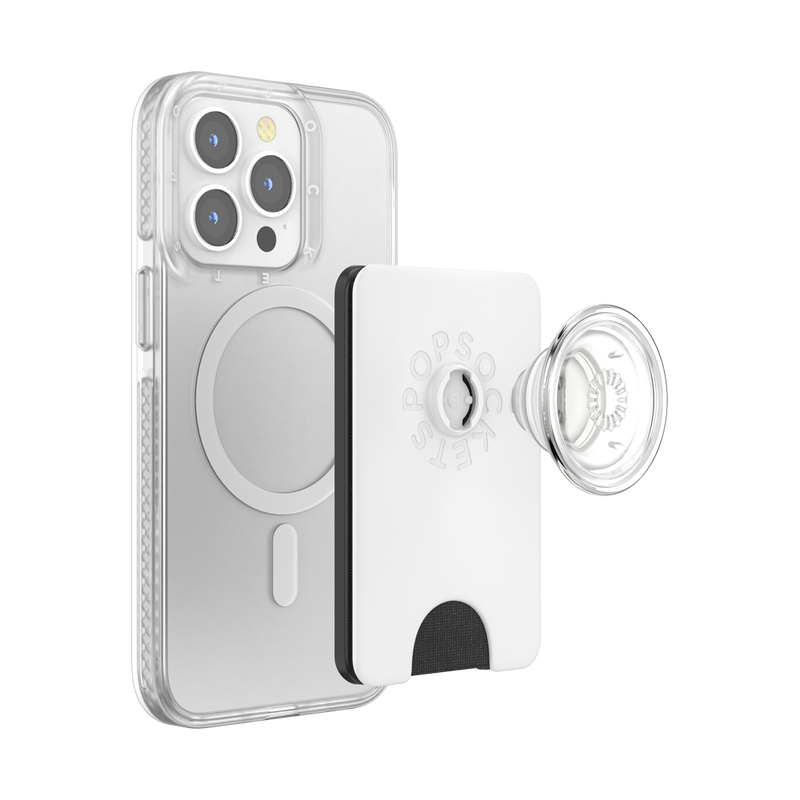 PopSockets White Clear PopWallet+ for MagSafe