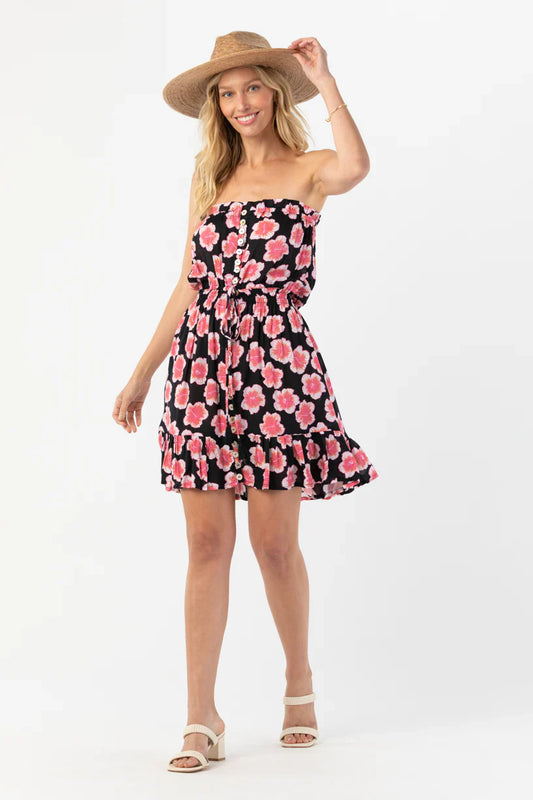 Tiare Hawaii Ryden Mini Dress - Lanai Floral Black
