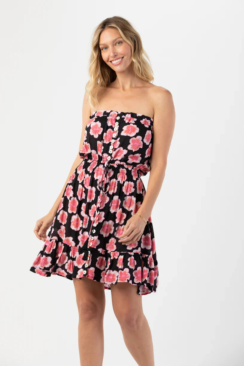 Tiare Hawaii Ryden Mini Dress - Lanai Floral Black