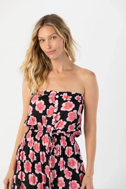 Tiare Hawaii Ryden Mini Dress - Lanai Floral Black
