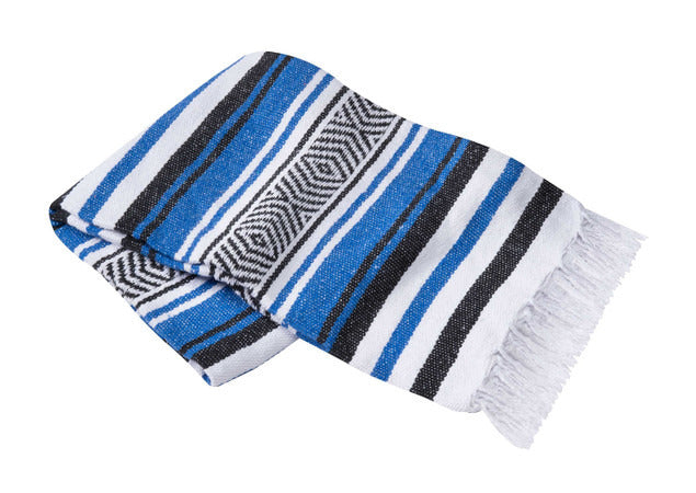 Mexican Blankets Royal Blue, White and Black Vera Cruz Mexican Blanket