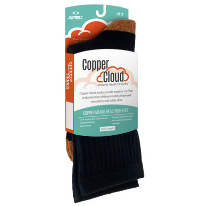 Apexfoot Women's Non-Binding Copper Cloud Diabetic Socks - Crew Length Unisex Black (3 pk)