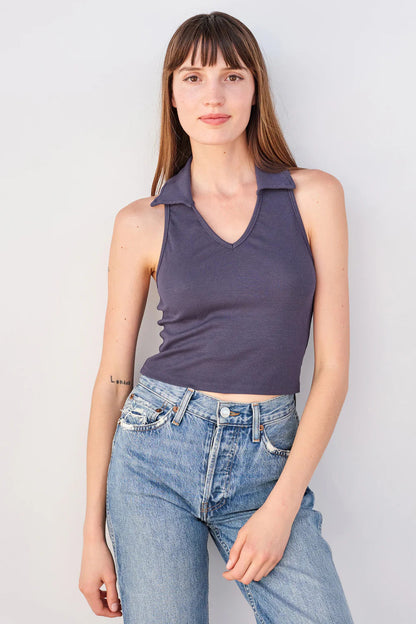 BAILEY/44 Women's Sundry Johnny Collar Crop Tank in Navy