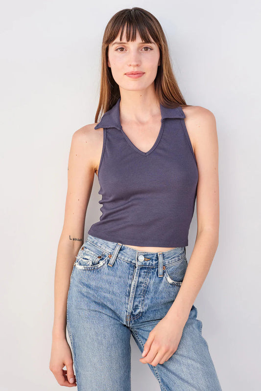 BAILEY/44 Women's Sundry Johnny Collar Crop Tank in Navy