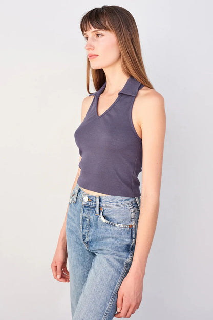 BAILEY/44 Women's Sundry Johnny Collar Crop Tank in Navy