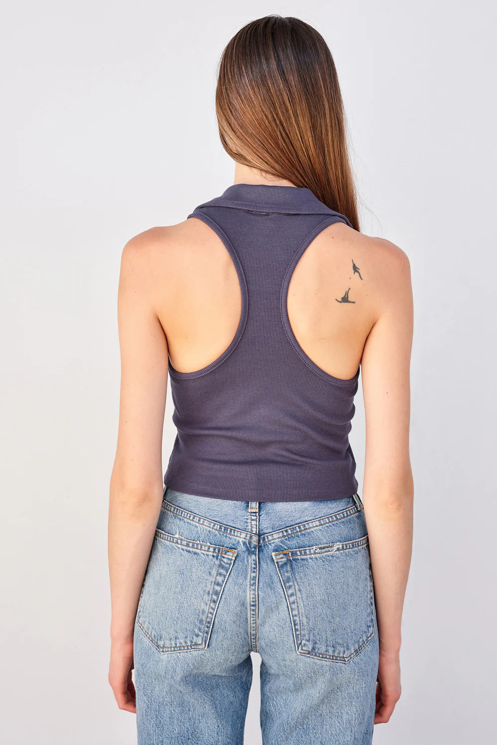 BAILEY/44 Women's Sundry Johnny Collar Crop Tank in Navy