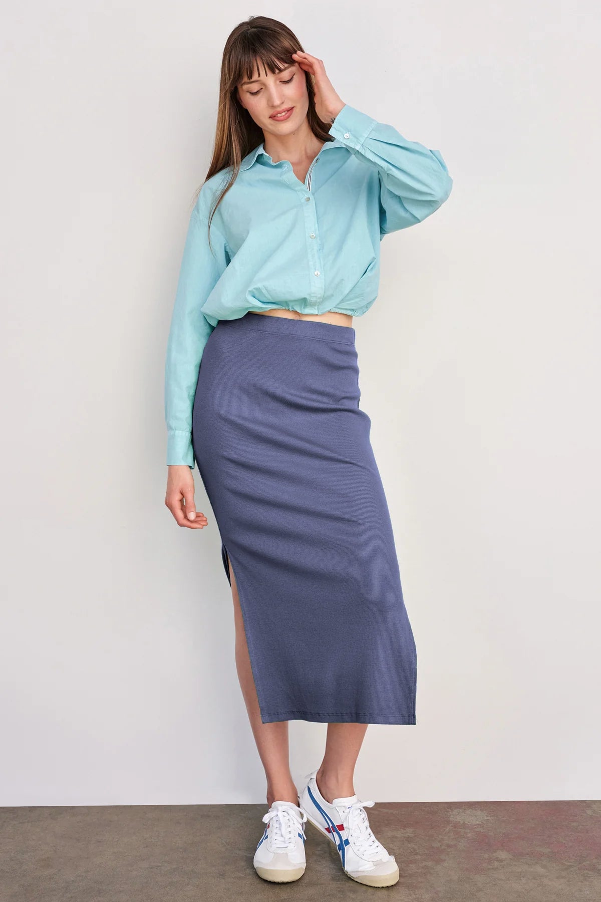 BAILEY/44 Women's Sundry Long Skirt with Side Slits in Navy
