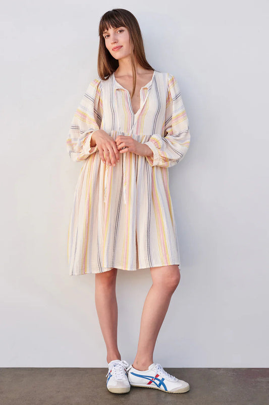 BAILEY/44 Women's Sundry Midi Blouson Sleeve Dress in Cream/Multi Stripes