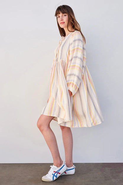 BAILEY/44 Women's Sundry Midi Blouson Sleeve Dress in Cream/Multi Stripes