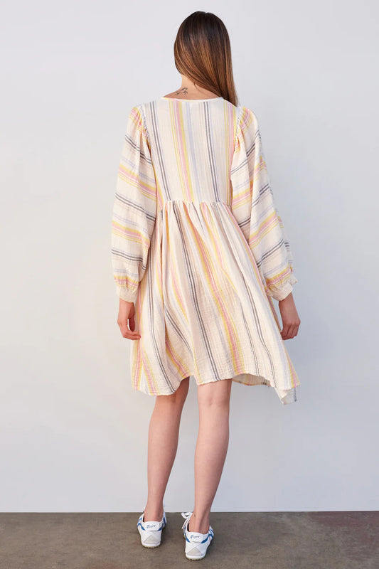 BAILEY/44 Women's Sundry Midi Blouson Sleeve Dress in Cream/Multi Stripes