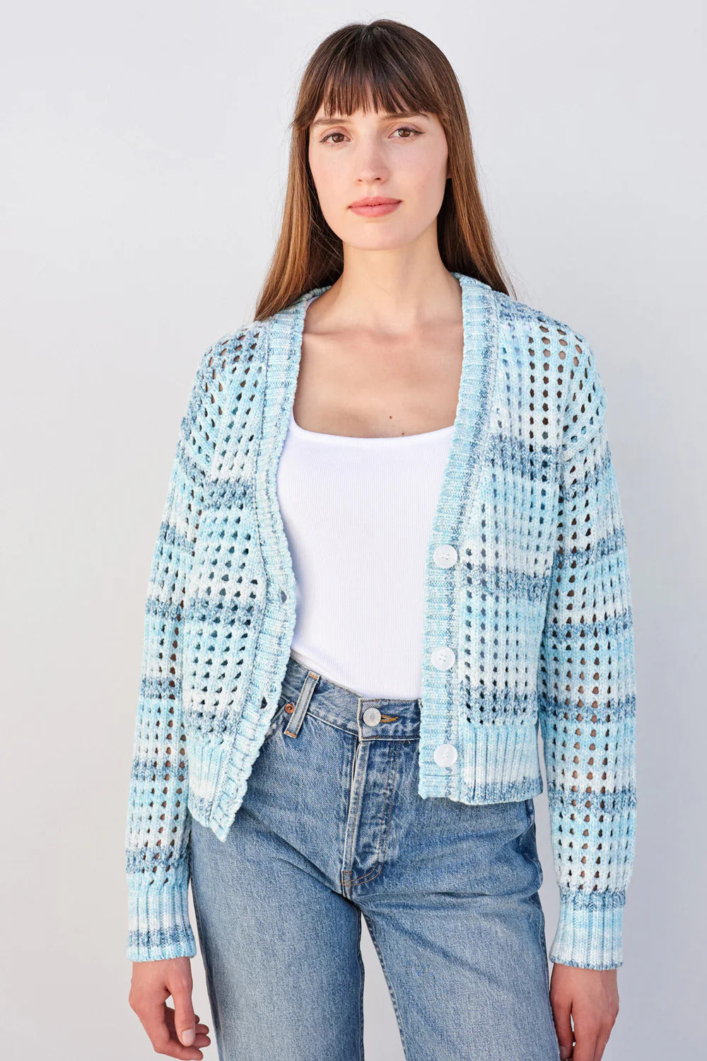 BAILEY/44 Women's Sundry Boxy Crochet Cardigan in Aruba Blue