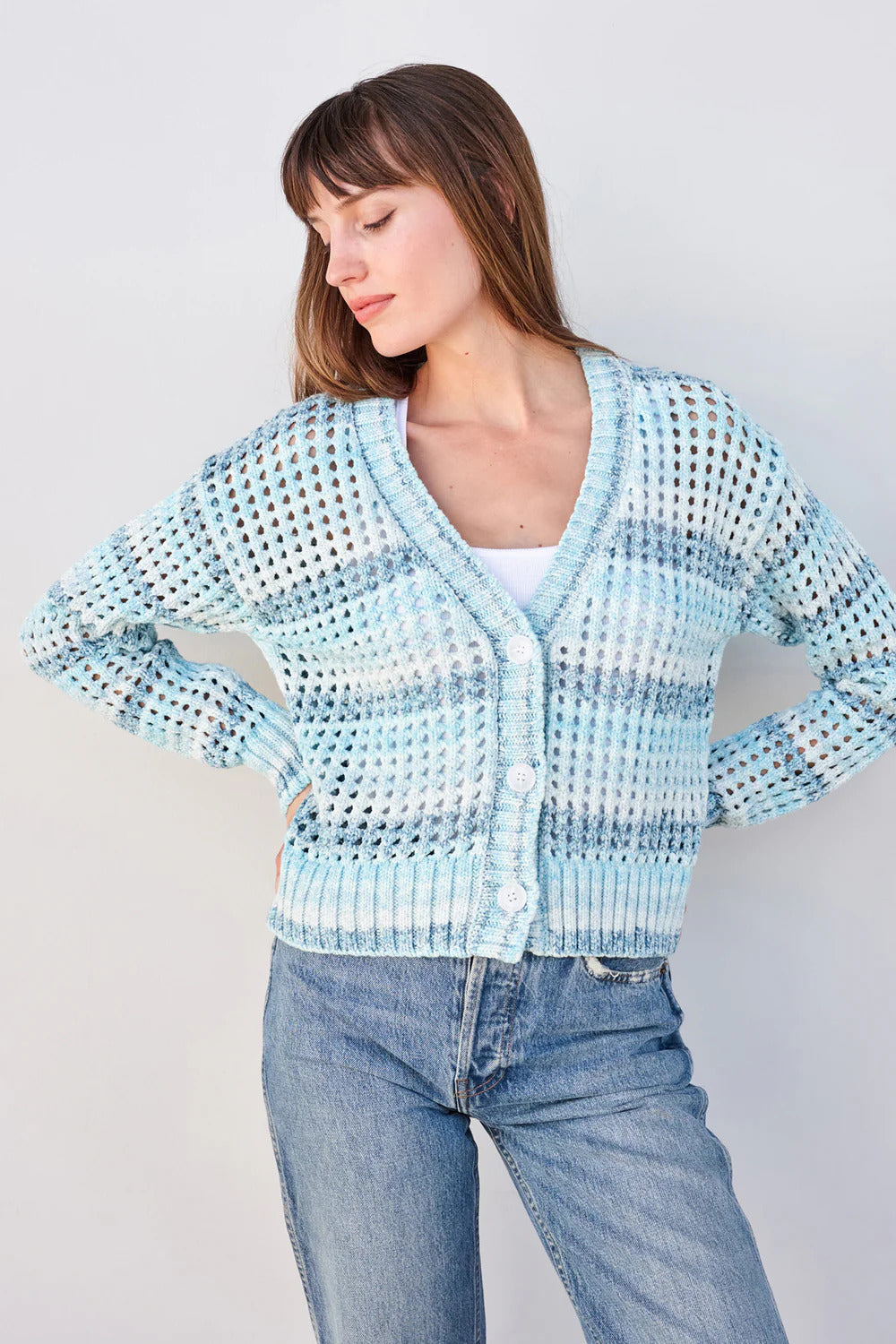 BAILEY/44 Women's Sundry Boxy Crochet Cardigan in Aruba Blue
