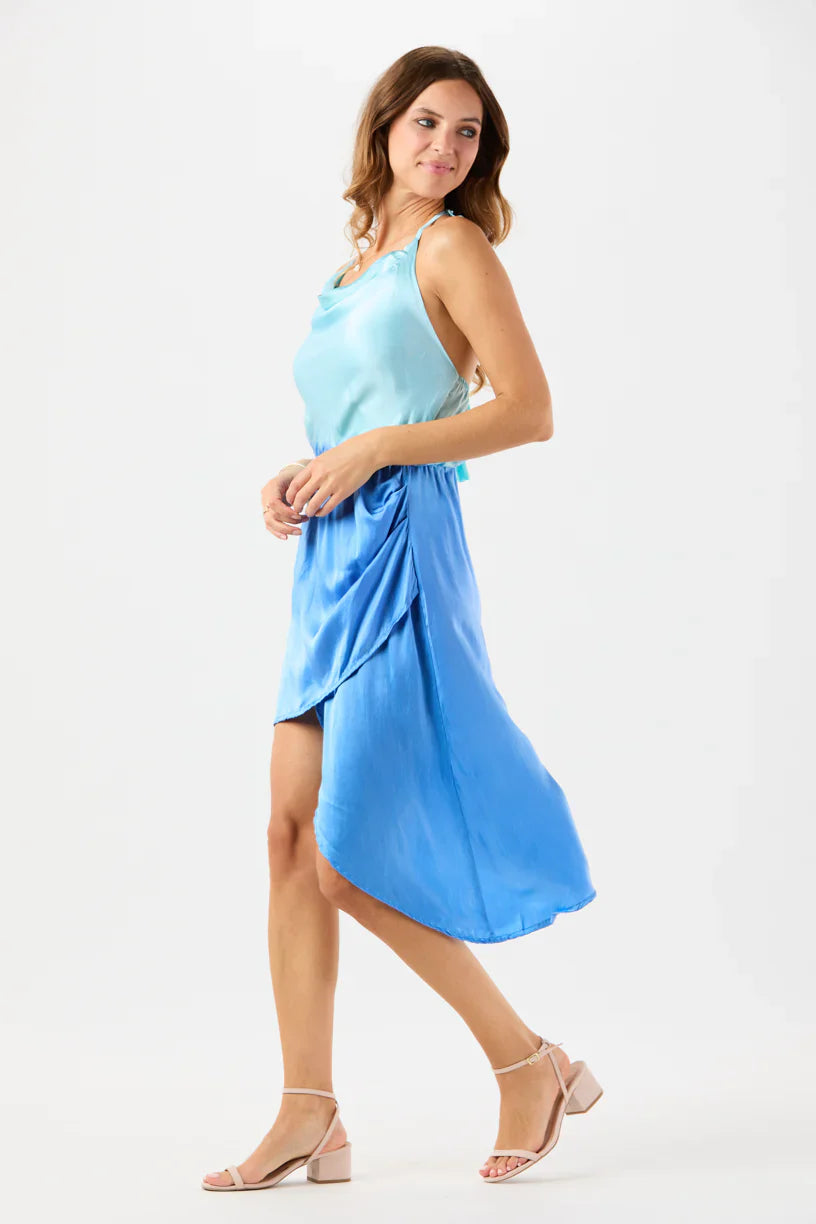 Tiare Hawaii Stardust Silk Midi Dress - Teal Azure Ombre