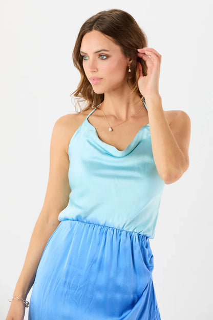 Tiare Hawaii Stardust Silk Midi Dress - Teal Azure Ombre