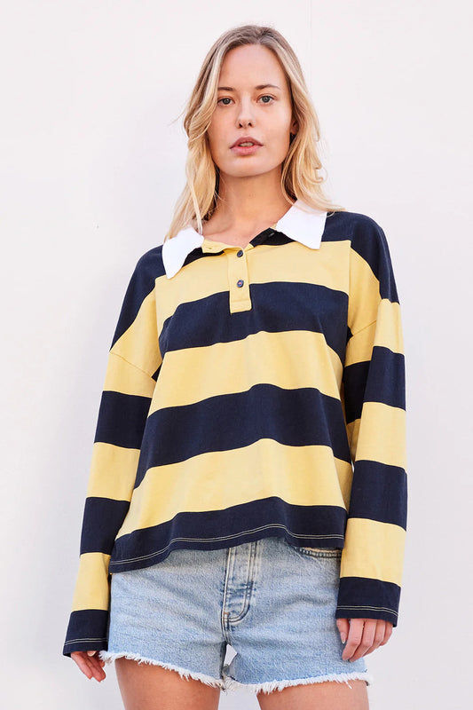 BAILEY/44 Women's Sundry Rugby Stripe Crop Polo Shirt in Sun