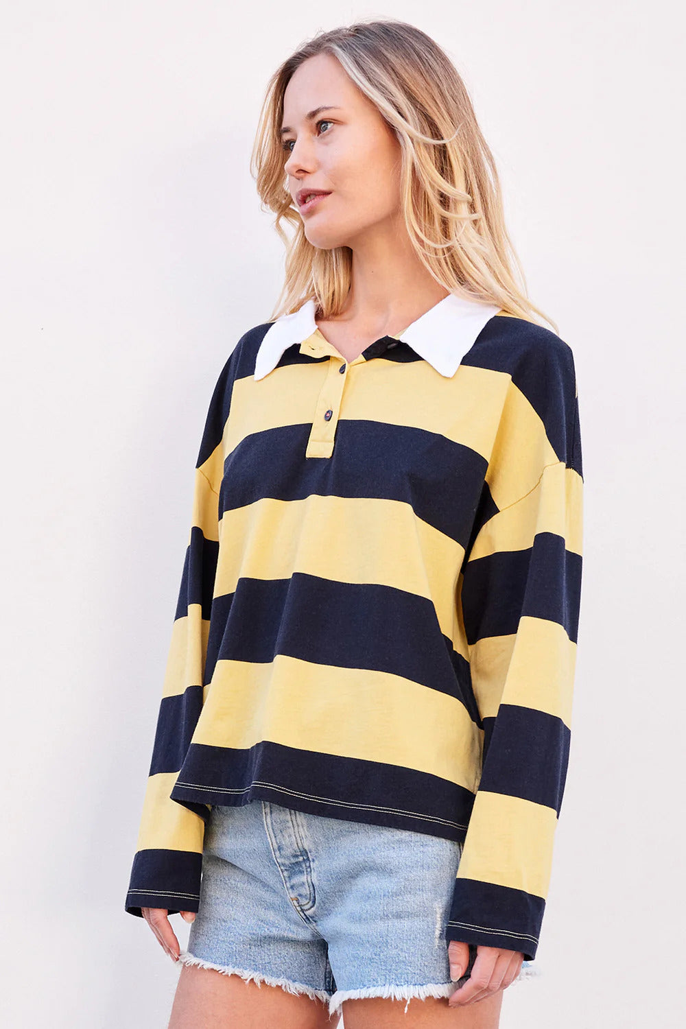 BAILEY/44 Women's Sundry Rugby Stripe Crop Polo Shirt in Sun