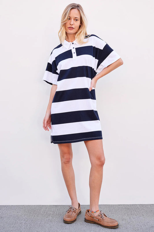 BAILEY/44 Women's Sundry Rugby Stripe Polo Shirt Dress in Optic White