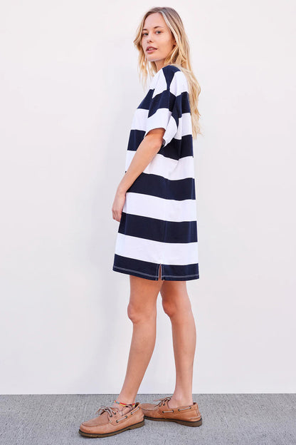 BAILEY/44 Women's Sundry Rugby Stripe Polo Shirt Dress in Optic White