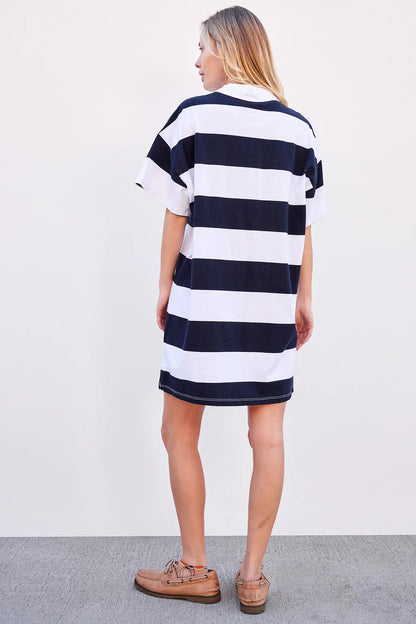 BAILEY/44 Women's Sundry Rugby Stripe Polo Shirt Dress in Optic White