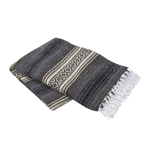 Mexican Blankets Dark Brown, Tan, and Charcoal Heavyweight Mexican Blanket by La Montana